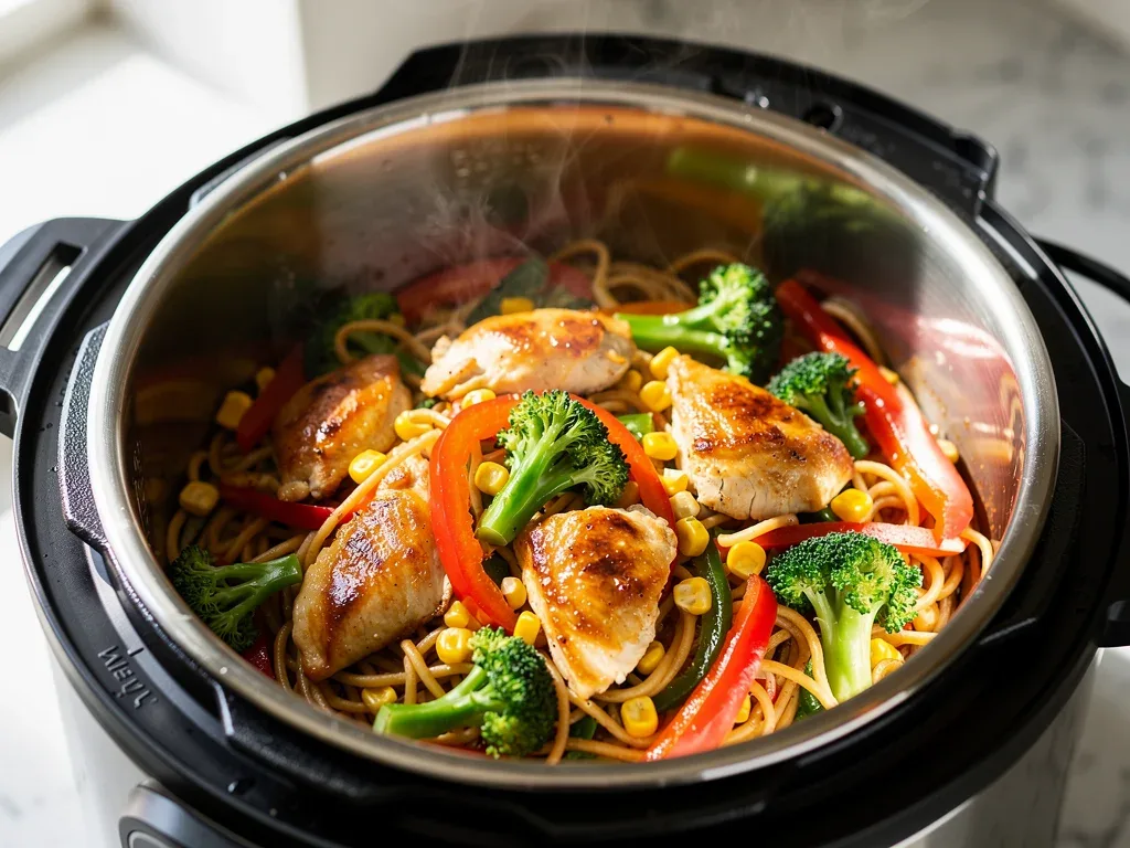 Delicious 15-minute meal cooked in Ninja Combi Multi-Cooker, ready to serve.