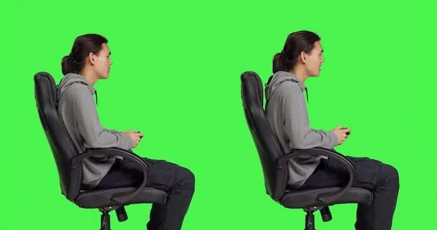 A before and after shot showing someone sitting in a non-ergonomic chair (left) with poor posture, and then sitting in an ergonomic chair (right) with improved posture.