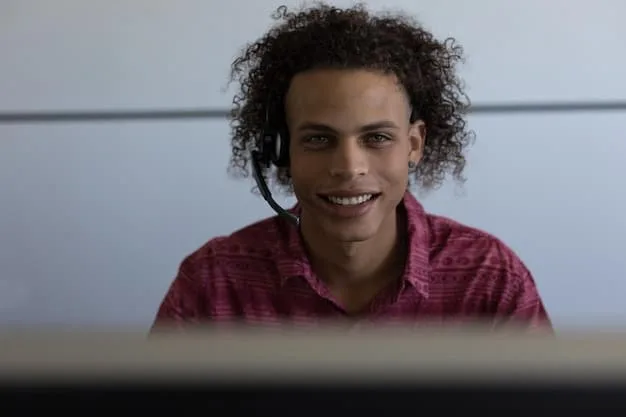 A person on a video call with a customer service representative, both are smiling and looking at their respective screens. The customer's screen displays an open online shopping cart, while the representative's screen shows a product information page.