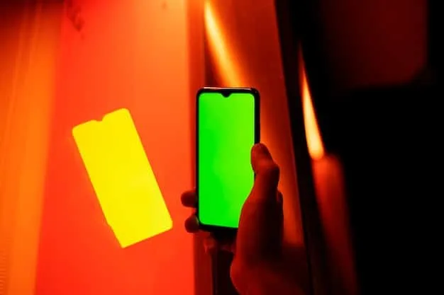 A smartphone displaying a secure payment app with encryption symbols around it. The background is blurred, suggesting a busy cafe. The color scheme emphasizes security with greens and yellows.