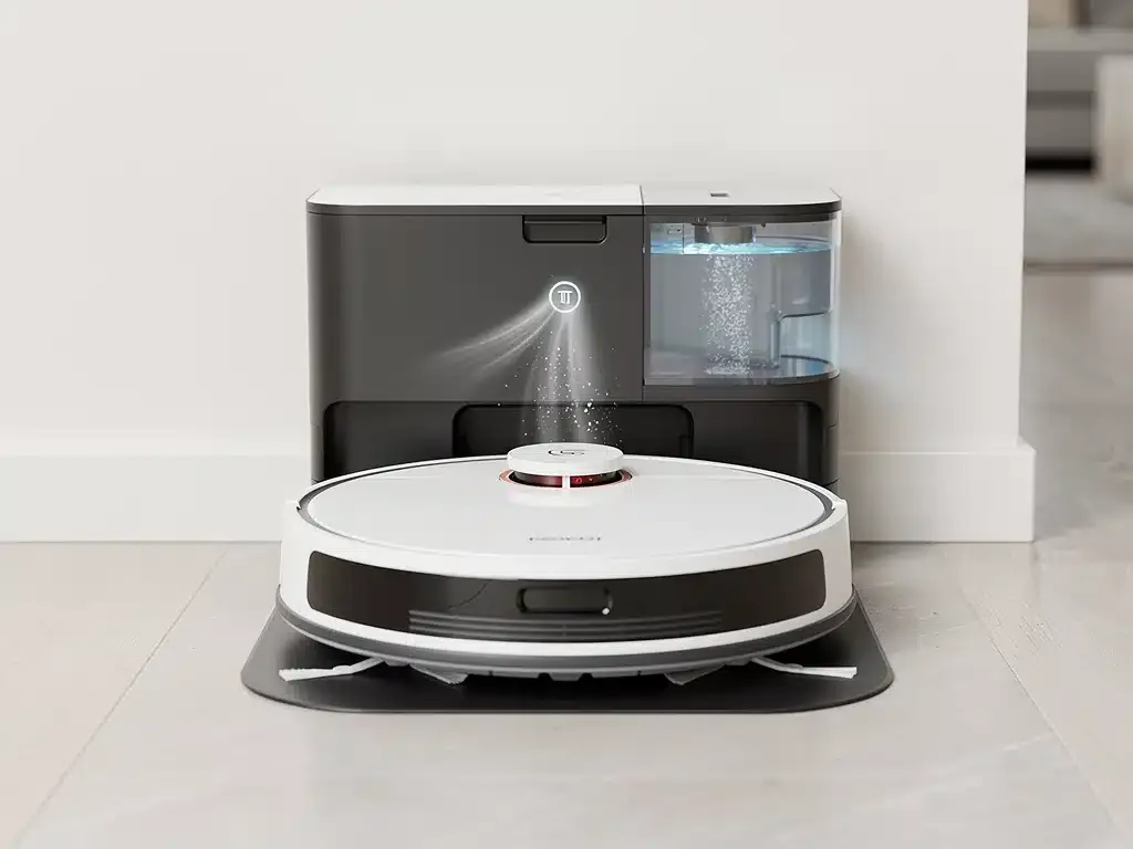 Ecovacs Deebot T30S robot vacuum at its self-emptying docking station