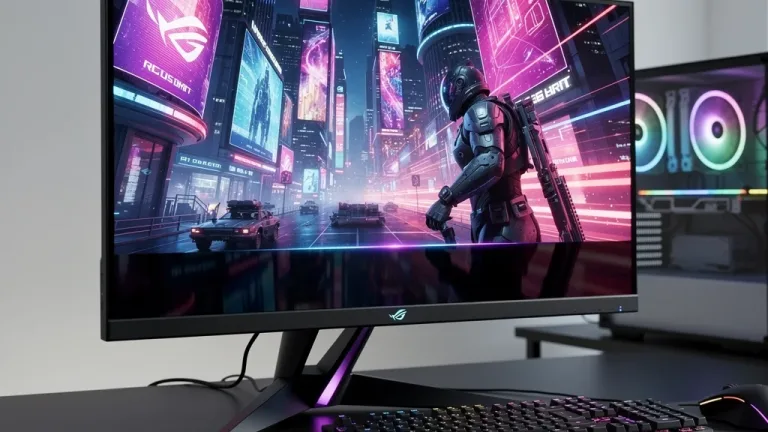 Asus ROG Swift OLED PG32UCDM monitor showcasing 4K 240Hz gaming visuals