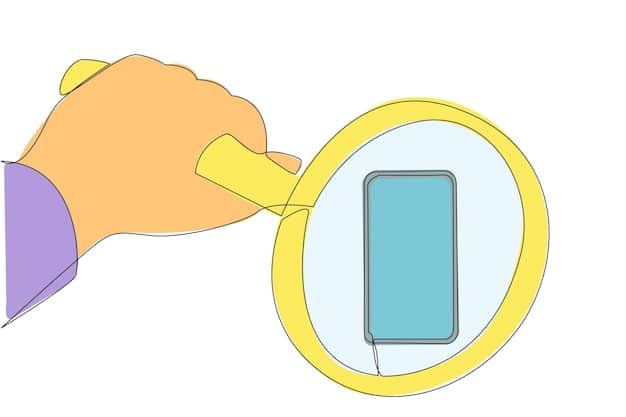 A graphic showing a hand holding a magnifying glass over a smartphone screen displaying a review. The review has subtle inconsistencies in language and grammar, highlighting the challenges of identifying AI-generated fake reviews.