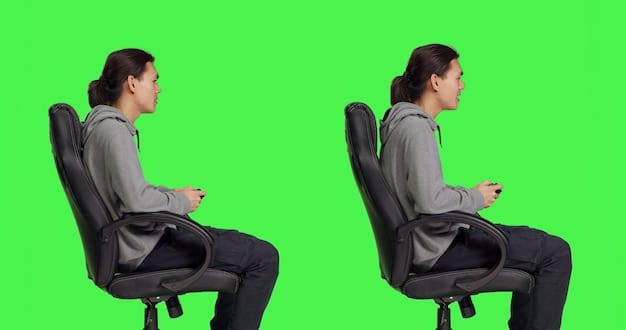 A before and after shot showing someone sitting in a non-ergonomic chair (left) with poor posture, and then sitting in an ergonomic chair (right) with improved posture.
