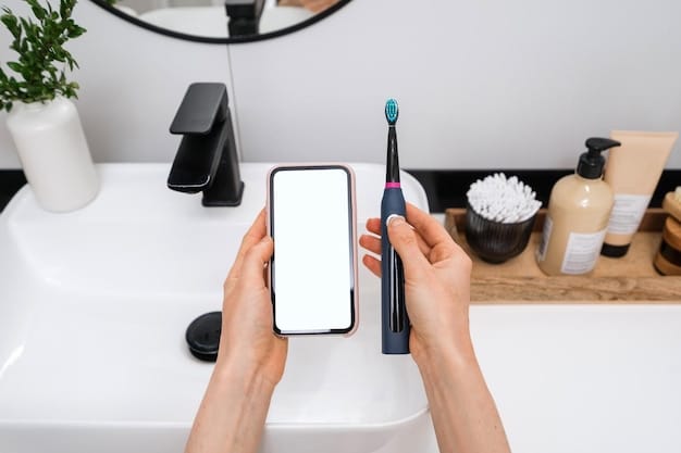 A smartphone displaying a brushing report from an electric toothbrush app. The report shows a heatmap of the mouth with areas of adequate and inadequate brushing, as well as brushing time and pressure applied.