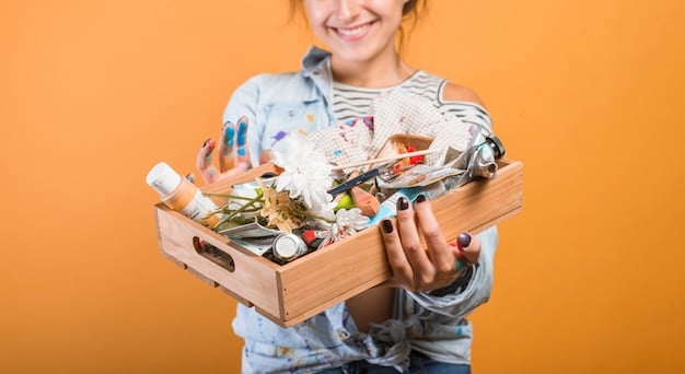 A person happily unpacking a large box filled with various household essentials purchased in bulk, emphasizing the convenience and time-saving aspect of less frequent shopping trips.