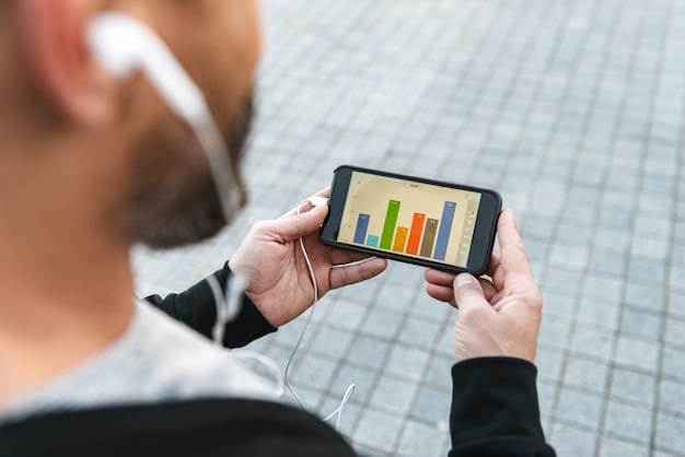 A person using a price tracking app on their smartphone, with a graph displayed showing price fluctuations and target price goals.