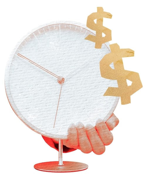 A digital illustration showing a clock face with money symbols instead of numbers, emphasizing the pressure of time and the lure of savings in flash sales.