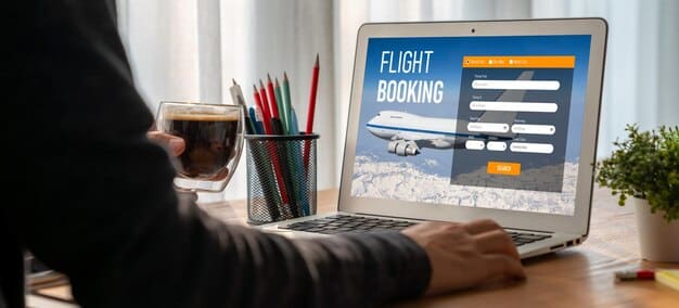 A person sitting at a laptop, comparing flight prices on different travel websites, highlighting the price variations and the potential savings.