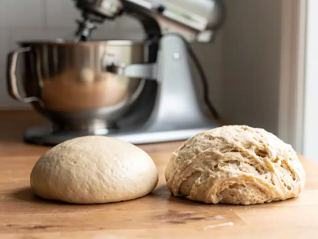 Comparison of kneaded bread dough at different stages of gluten development