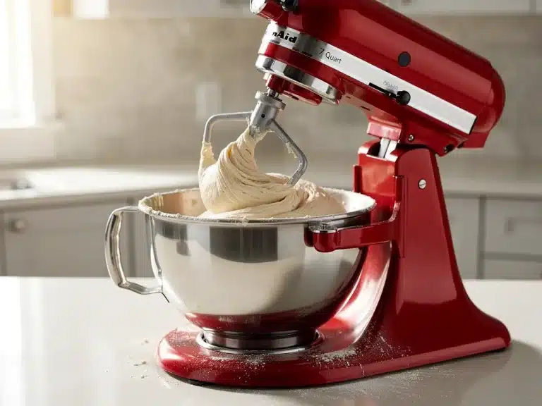 KitchenAid 7-Quart Bowl-Lift Stand Mixer kneading bread dough vigorously