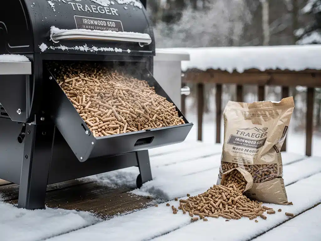 Traeger Ironwood 650 pellet hopper and consumed pellets